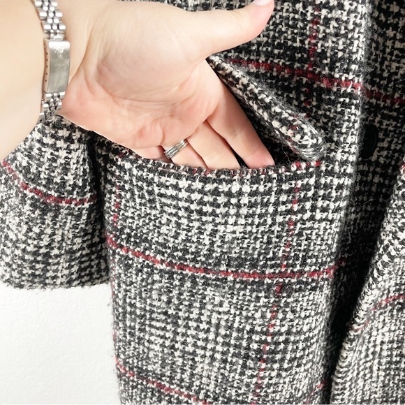 Isabel Marant Etoile Ebra Double Breasted Plaid Coat Black Red FR 42 Extra Large - Picture 3 of 9